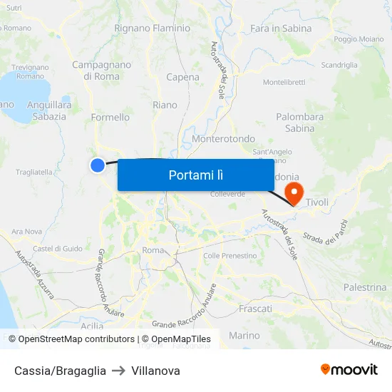 Cassia/Bragaglia to Villanova map