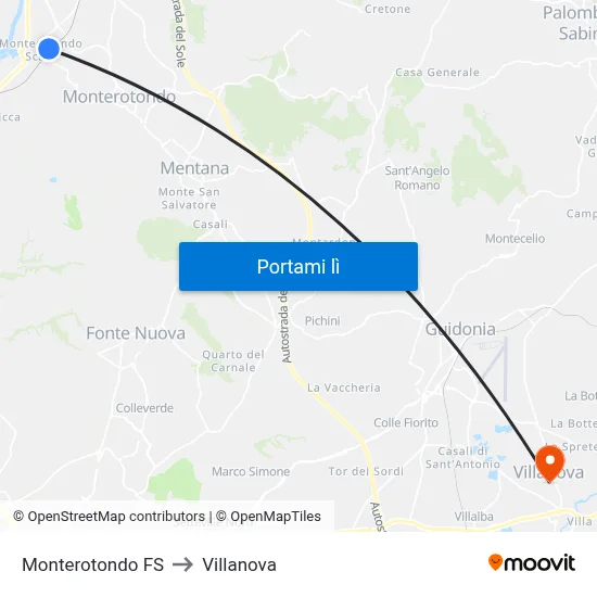 Monterotondo FS to Villanova map