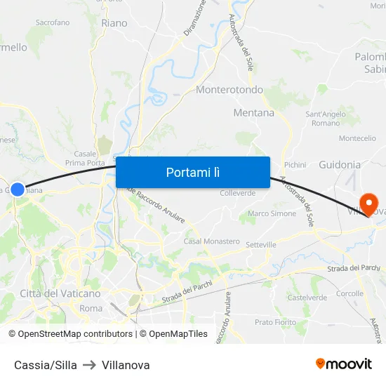 Cassia/Silla to Villanova map