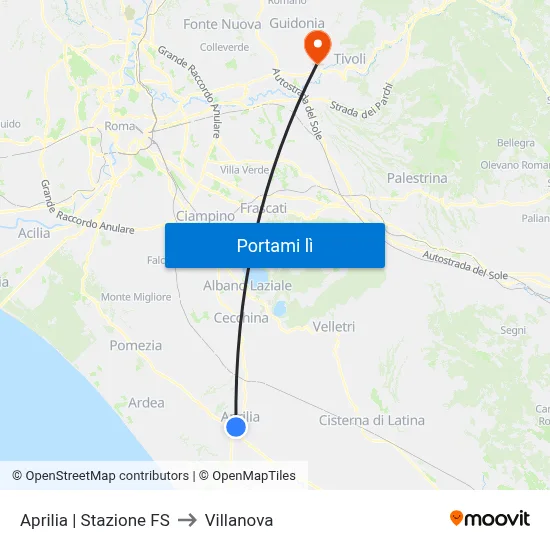 Aprilia | Stazione FS to Villanova map