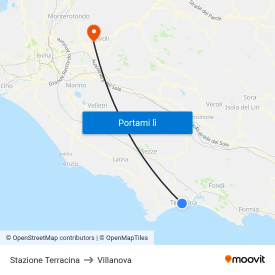 Stazione Terracina to Villanova map