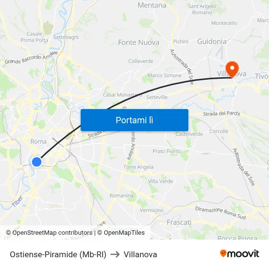 Ostiense-Piramide (Mb-Rl) to Villanova map