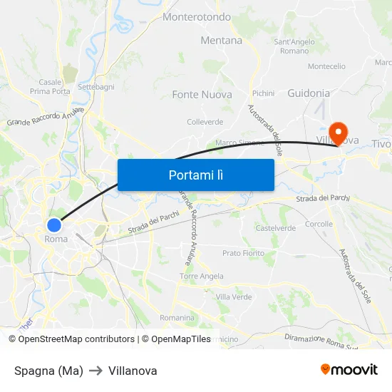 Spagna (Ma) to Villanova map