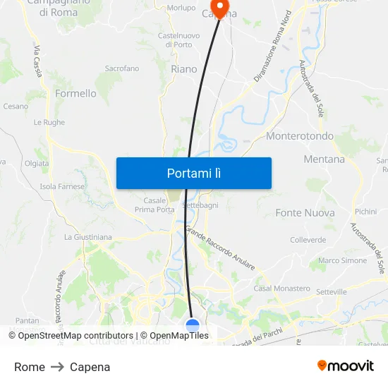 Rome to Capena map