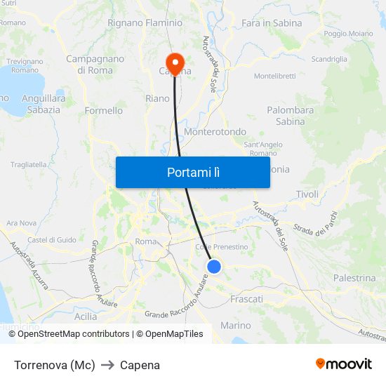 Torrenova (Mc) to Capena map