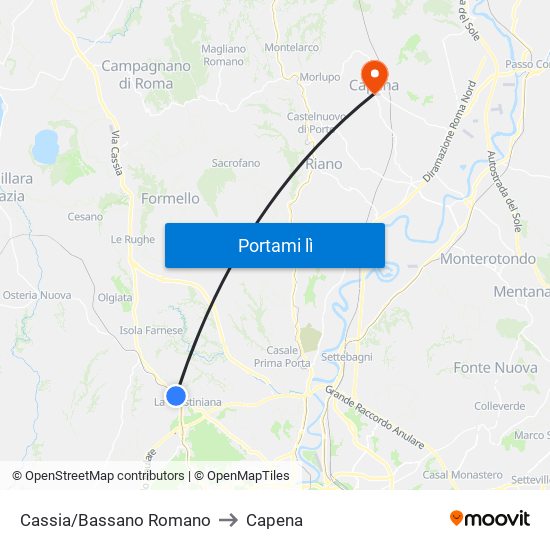 Cassia/Bassano Romano to Capena map