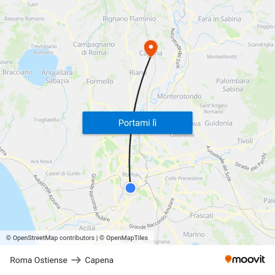 Roma Ostiense to Capena map