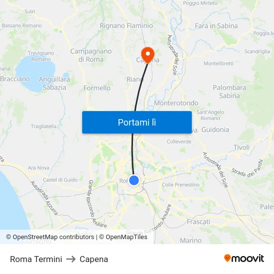 Roma Termini to Capena map