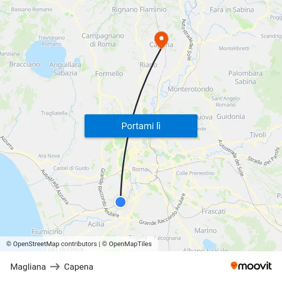 Magliana to Capena map