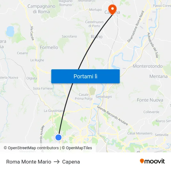 Roma Monte Mario to Capena map