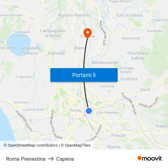 Roma Prenestina to Capena map