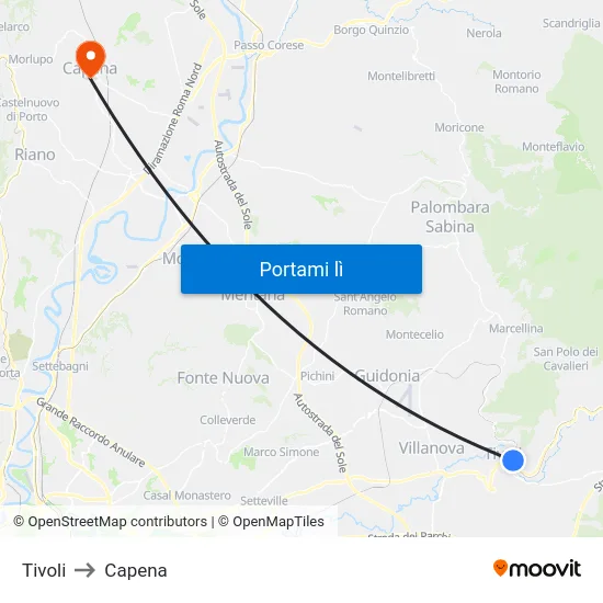 Tivoli to Capena map