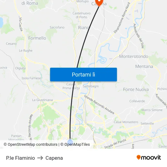 P.le Flaminio to Capena map
