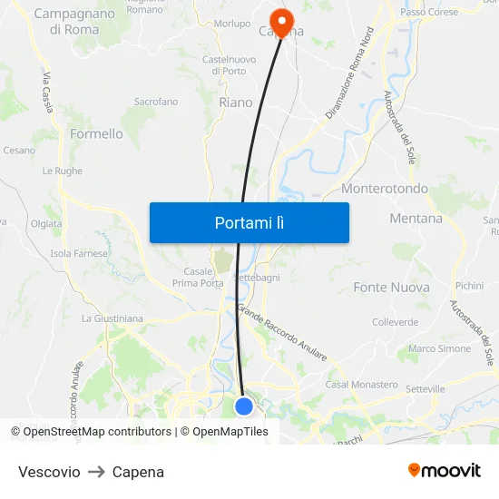 Vescovio to Capena map