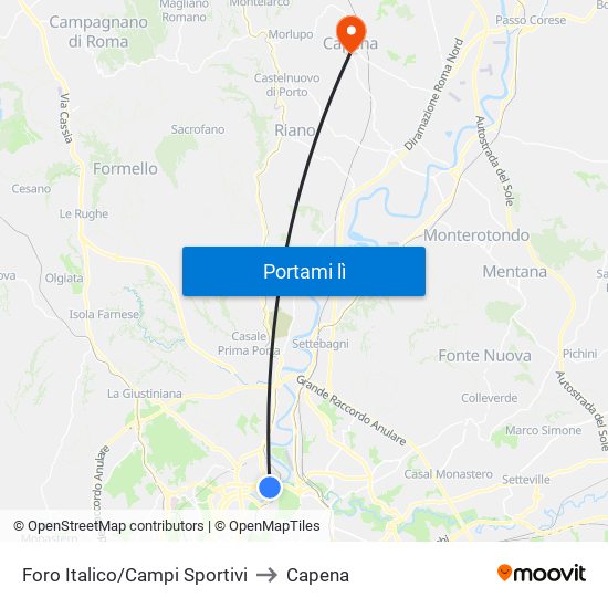 Foro Italico/Campi Sportivi to Capena map