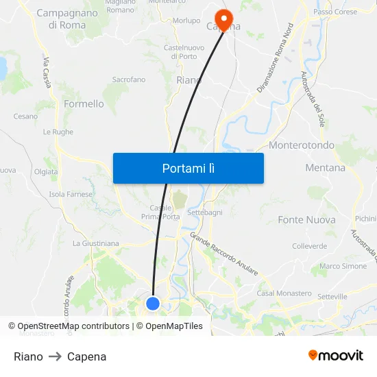 Riano to Capena map