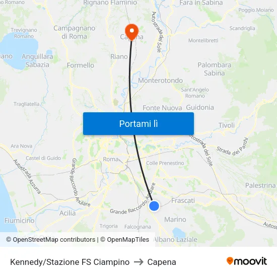 Kennedy/Stazione FS Ciampino to Capena map