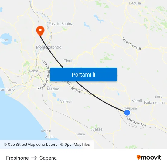 Frosinone to Capena map
