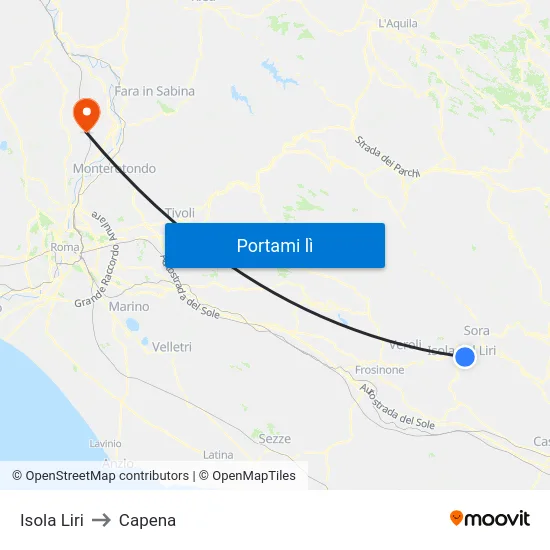 Isola Liri to Capena map