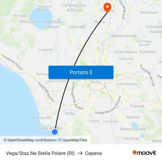 Vega/Staz.Ne Stella Polare (Rl) to Capena map