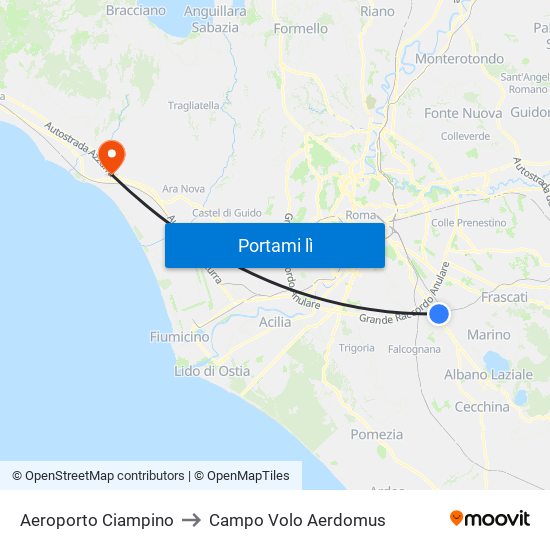 Aeroporto Ciampino to Campo Volo Aerdomus map