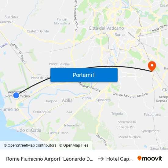 Rome Fiumicino Airport "Leonardo Da Vinci" (Fco) to Hotel Capanelle map