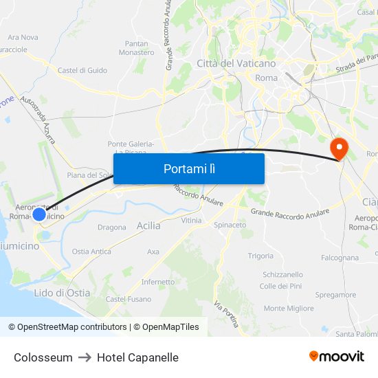 Colosseum to Hotel Capanelle map