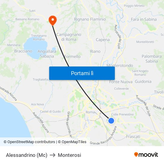 Alessandrino (Mc) to Monterosi map