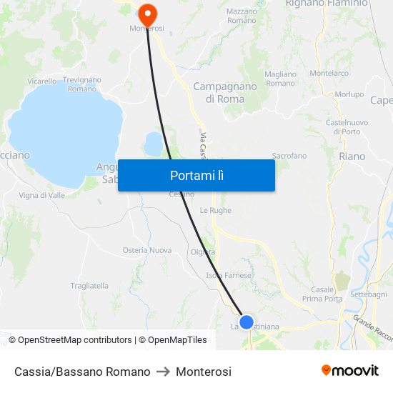 Cassia/Bassano Romano to Monterosi map