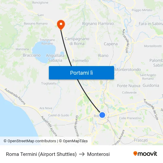 Roma Termini (Airport Shuttles) to Monterosi map