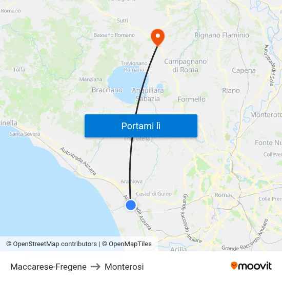 Maccarese-Fregene to Monterosi map