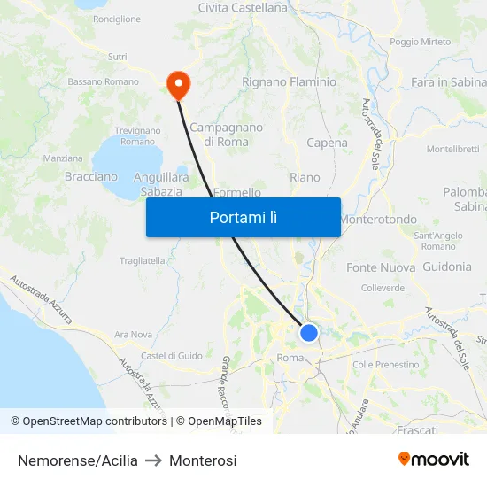 Nemorense/Acilia to Monterosi map