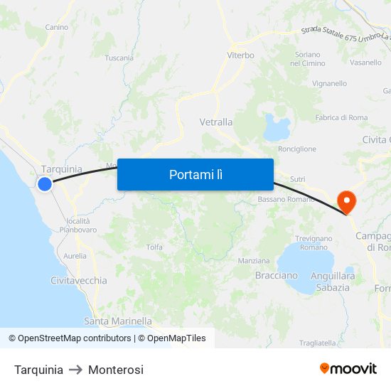 Tarquinia to Monterosi map