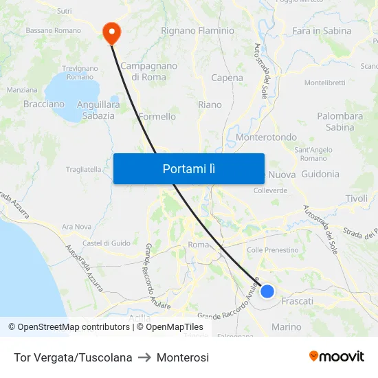 Tor Vergata/Tuscolana to Monterosi map