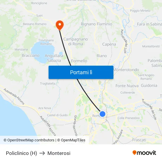 Policlinico (H) to Monterosi map