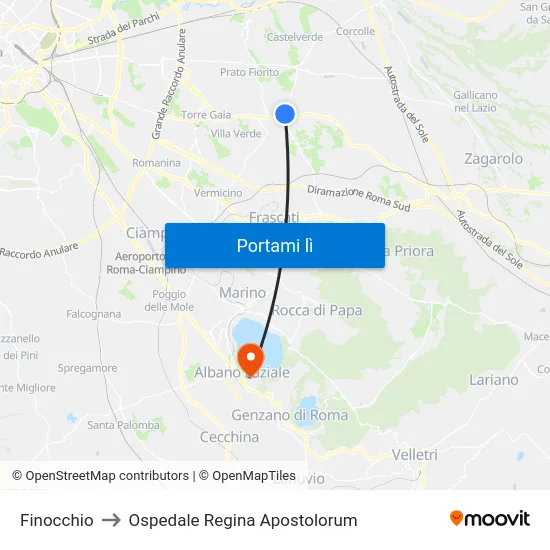 Finocchio to Ospedale Regina Apostolorum map