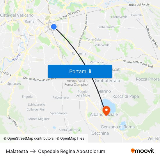 Malatesta to Ospedale Regina Apostolorum map