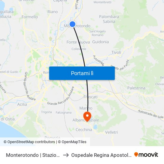 Monterotondo | Stazione FS to Ospedale Regina Apostolorum map