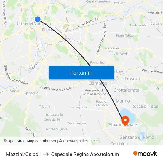 Mazzini/Calboli to Ospedale Regina Apostolorum map