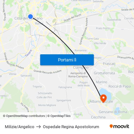 Milizie/Angelico to Ospedale Regina Apostolorum map