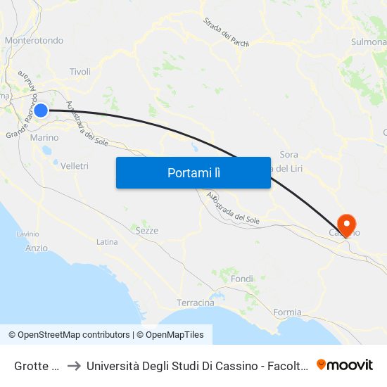 Grotte Celoni to Università Degli Studi Di Cassino - Facoltà Di Lettere E Filosofia map