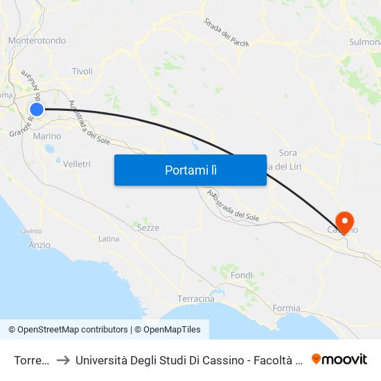 Torrenova to Università Degli Studi Di Cassino - Facoltà Di Lettere E Filosofia map