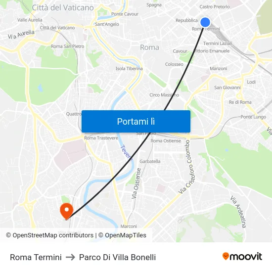 Roma Termini to Parco Di Villa Bonelli map