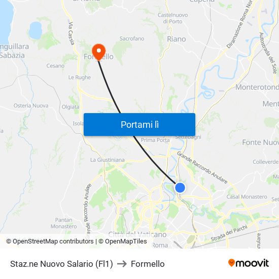 Staz.ne Nuovo Salario (Fl1) to Formello map