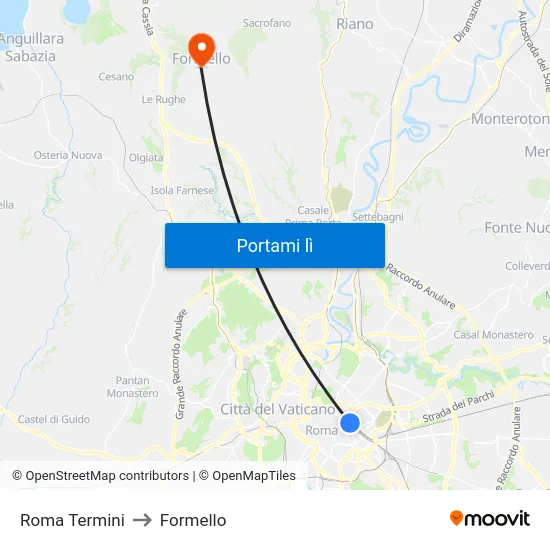 Roma Termini to Formello map