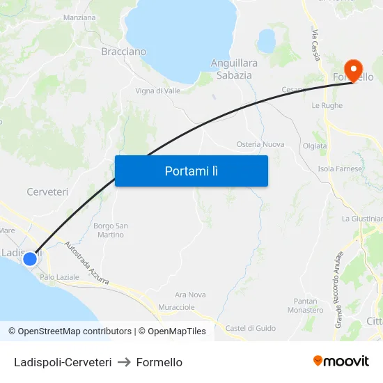 Ladispoli-Cerveteri to Formello map