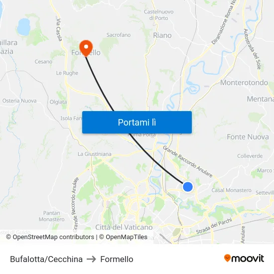 Bufalotta/Cecchina to Formello map