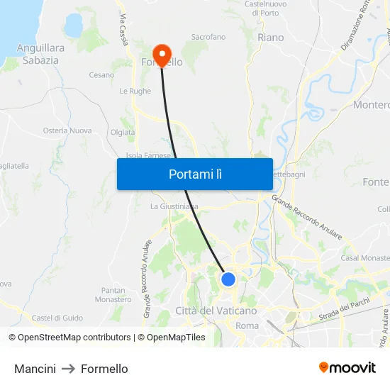 Mancini to Formello map