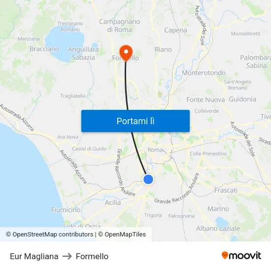 Eur Magliana to Formello map