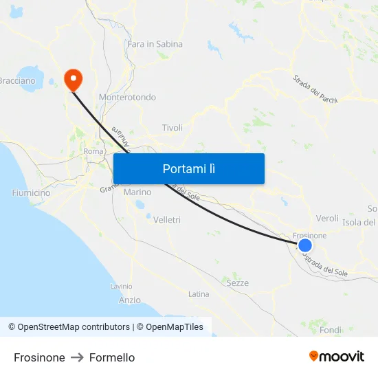 Frosinone to Formello map